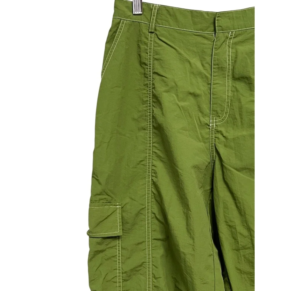 Beige‎ Botany Cargo Pants Medium Green Nylon Parachute Jogger Drawstring Hem
